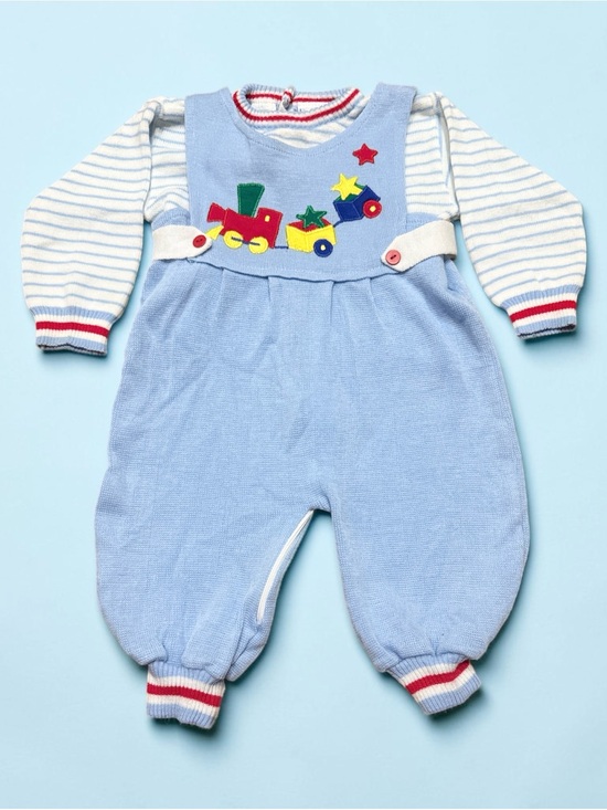 Lightning Bug Other - Vintage 90s Train Appliqué Overalls and Shirt Matching Set Boys Size 18 Months